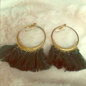 Green frayed earrings